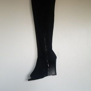 Torrid thigh high peep toe wedge boots